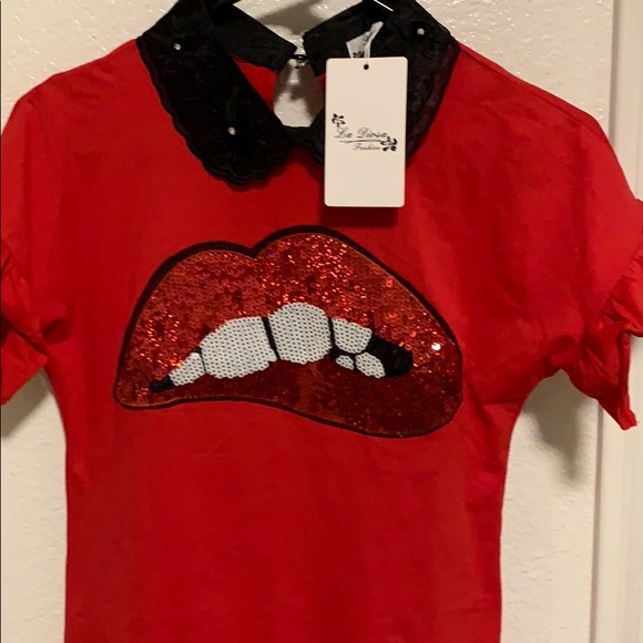 Red Cotton Dress with Lips - Picture 2 of 4